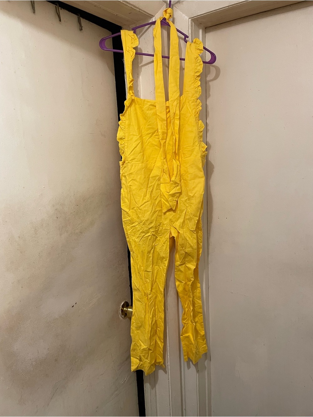 Bright Yellow Ruffle-Strap Jumpsuit Size Medium